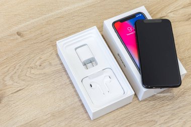Moskova, Rusya 12 Kasım, 2017: Iphone X akıllı telefon. En son Ap