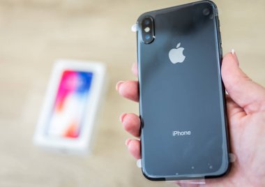 Moskova, Rusya 12 Kasım, 2017: Iphone X akıllı telefon. En son Ap