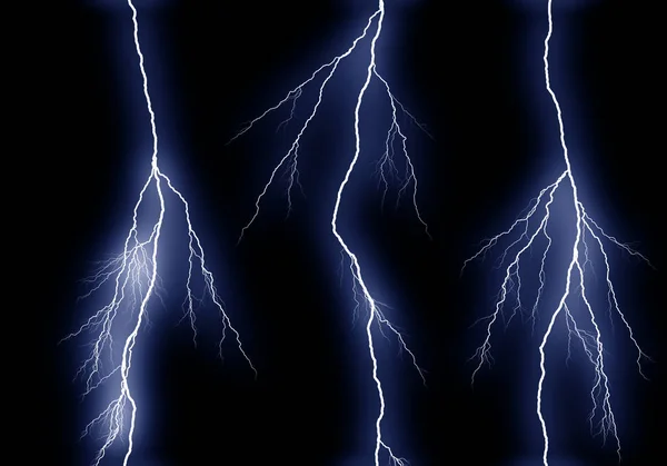 Some different lightning bolts isolated on black — Stock Photo, Image