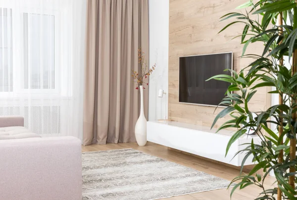 Modern light living room with tv equipment — Stock Photo, Image