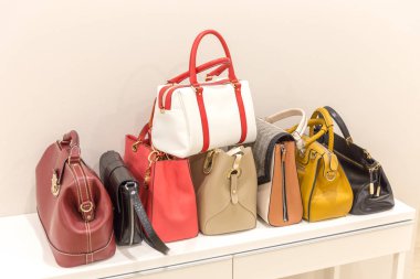 Bir satırda bir raf ayakta fashinable Çantalar koleksiyonu