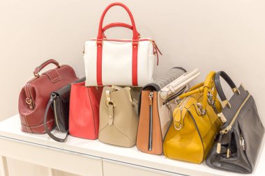 Bir satırda bir raf ayakta fashinable Çantalar koleksiyonu