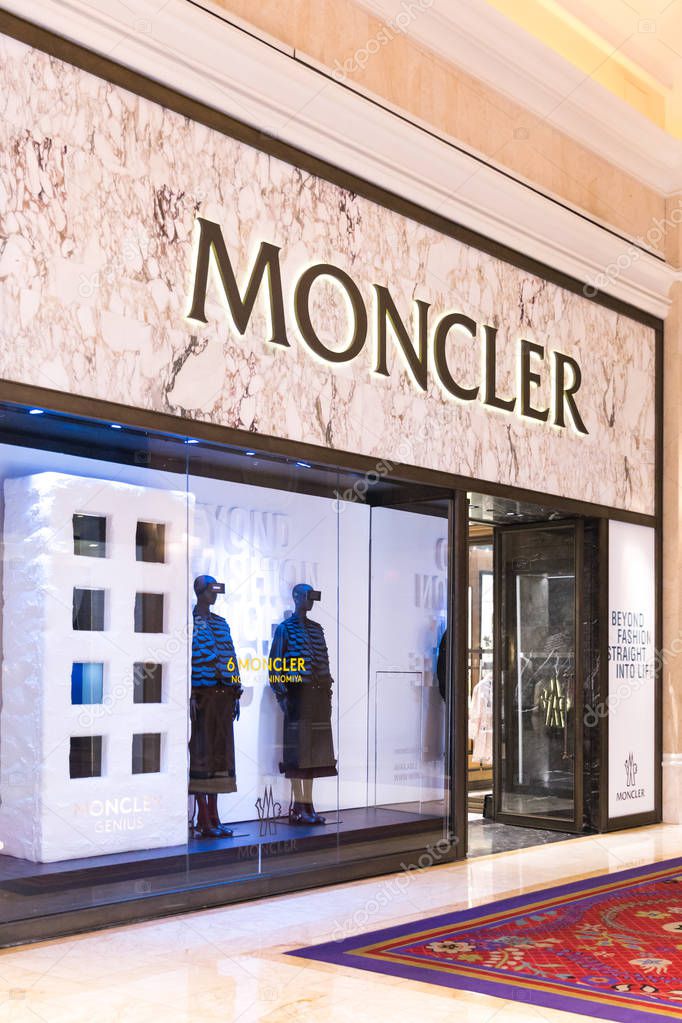 LAS VEGAS, NEVADA, USA - 13 MAY, 2019: Moncler store in Wynn hotel in Las Vegas. Moncler is an Italian apparel and lifestyle company founded in 1952 by Rene Ramillon most known for its down jackets