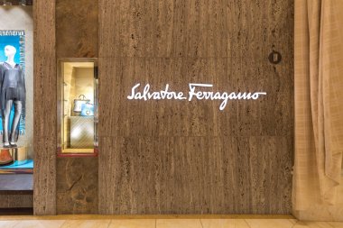 LAS VEGAS, NEVADA, USA - 13 MAY, 2019: Salvatore ferragamo store in Wynn hotel in Las Vegas. Salvatore Ferragamo is an Italian luxury fashion company founded in 1928. clipart