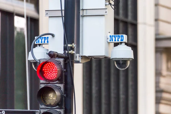 New York City, NY, USA - May 17, 2019: NYPD security surveillance camera an a street in USA — Stock Photo, Image