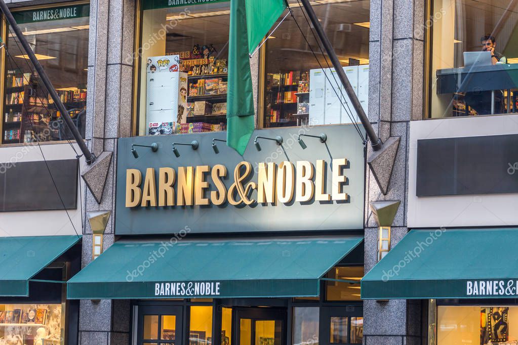NEW YORK, USA - 17 MAY, 2019: Barnes and Noble Bookstore sign in New York. Bookseller with the largest number of retail outlets in the United States