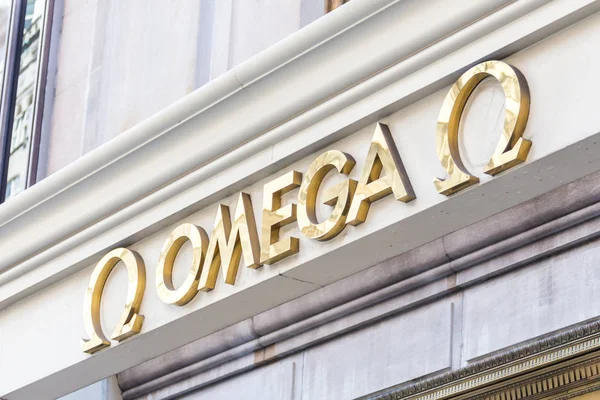 MELBOURNE AUSTRALIA - May 24, 2014: OMEGA watch logo - OMEGA is a Swiss luxury watchmaker based in Bienne Switzerland — Stockfoto