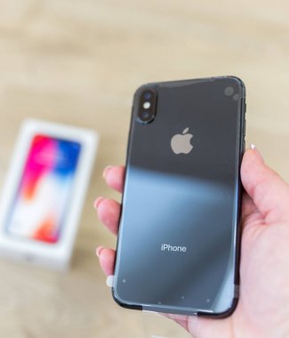 Moskova, Rusya 12 Kasım, 2017: Iphone X akıllı telefon. En son Ap