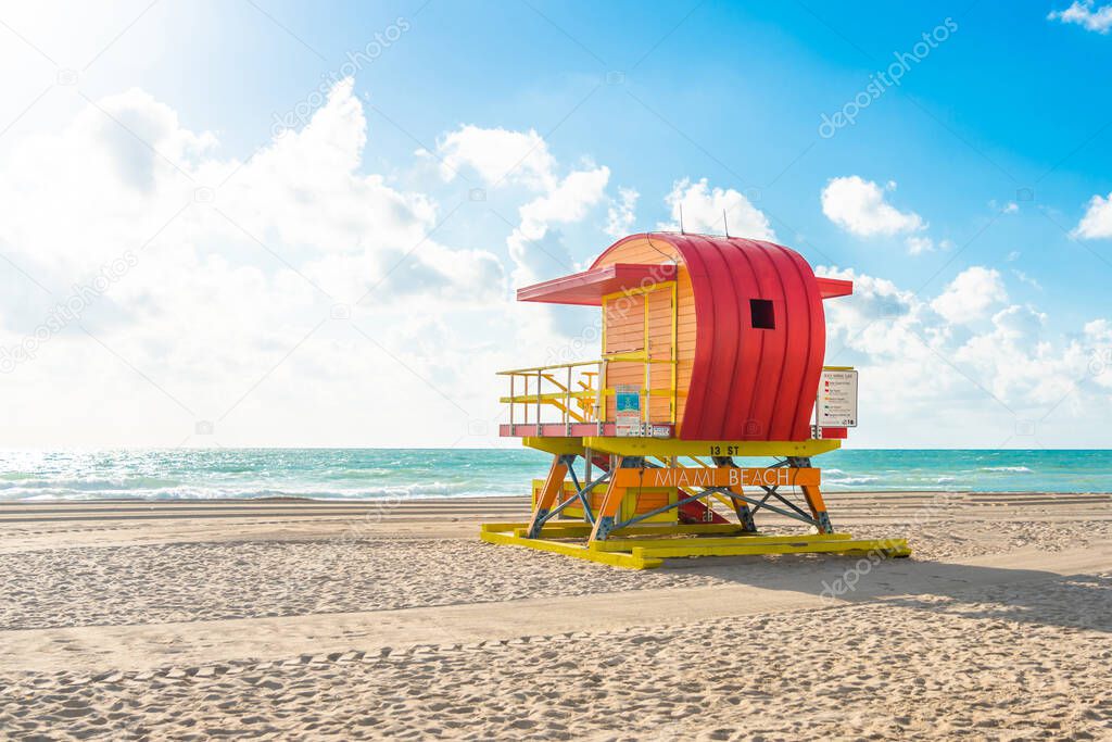 Lifeguard station in miami beach, florida, america, usa