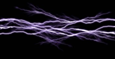 Siyah arka planda izole edilmiş yıldırımlar, soyut elektrik kavramı