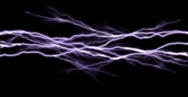 Tunder lightning bolts isolated on black background, abstract electric concept — Stock Photo, Image