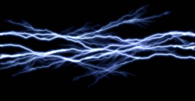 Siyah arka planda izole edilmiş yıldırımlar, elektrik kavramının çizimi