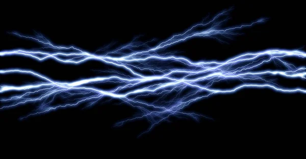 Tunder lightning bolts isolated on black background, illustration of electric concept — Stock Photo, Image