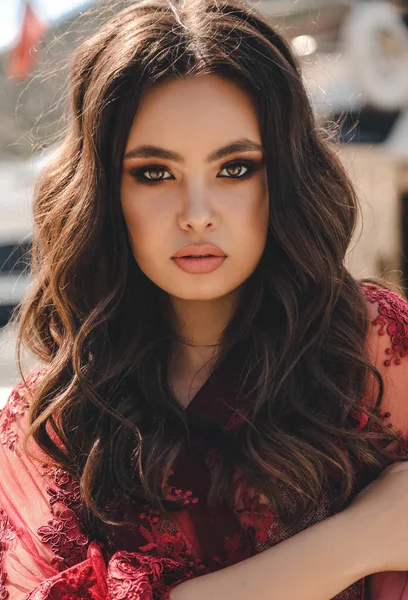 Moda Foto Livre Bela Jovem Mulher Com Cabelo Escuro Elegante — Fotografia de Stock