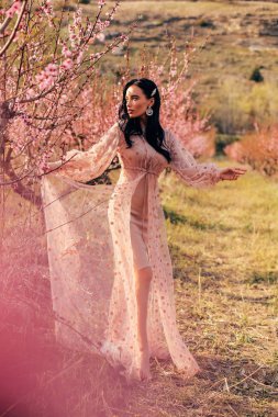 zarif elbise li koyu saçlı güzel şehvetli kadın poz