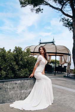 lüks gelinlik siyah saçlı güzel kadın 