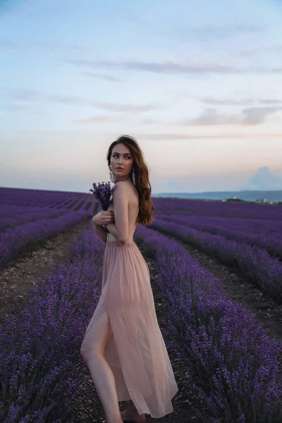 Fashion Outdoor Foto Van Mooie Sensuele Vrouw Met Donker Haar — Stockfoto