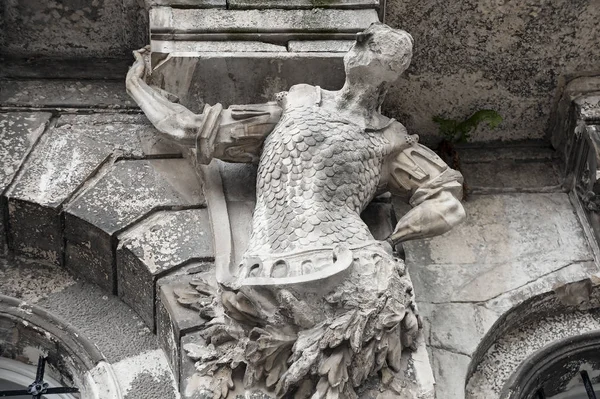 Composition Sculpturale Corrompue Sur Façade Vieille Maison Lviv Ukraine — Photo