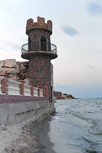 Torre Sobre Lado Negro Noche Koblevo Ucrania — Foto de Stock