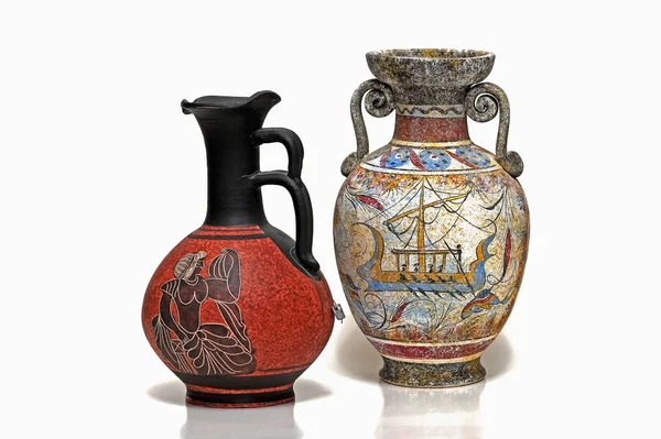 Vista Isolata Sui Souvenir Greci Più Comuni Brocche Ceramica — Foto Stock