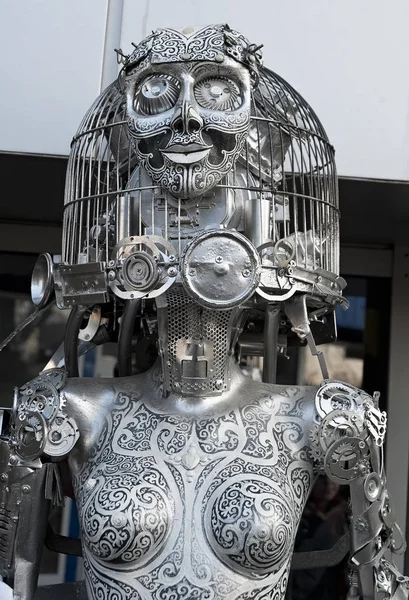 Closeup Female Head Steampunk Decorative Statue Street Ternopil Ukraine — 图库照片