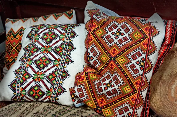 Par Almohadas Decorativas Bordadas Pueblo Verkhovyna Ucrania — Foto de Stock