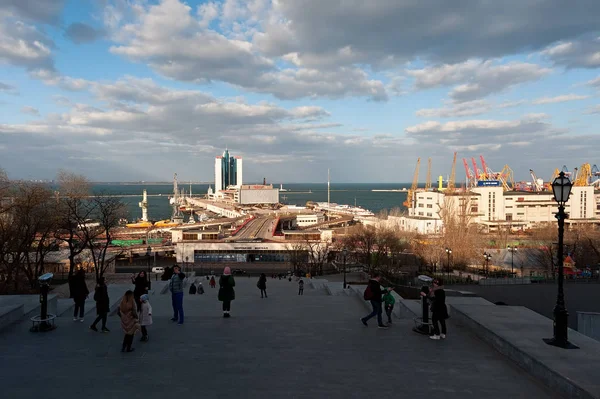 Utsikten Till Hamnen Och Hamnen Från Potemkintrappan Odesa — Stockfoto