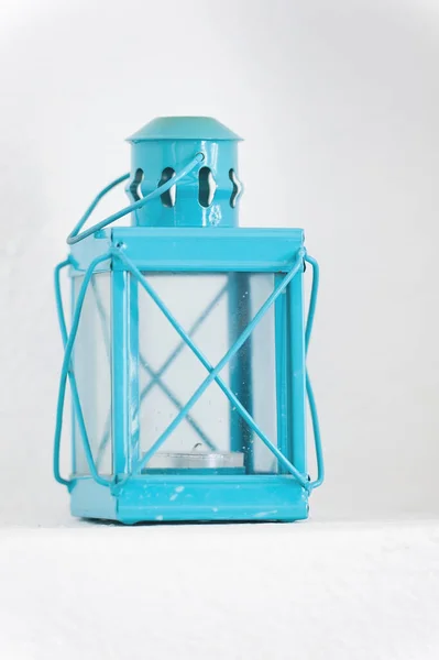Vintage Blue Lantern Closeup White Background — Stock Photo, Image