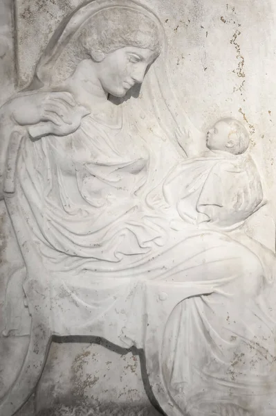 Antiikki Uskonnollinen Bas Helpotus Valkoinen Marmori — kuvapankkivalokuva