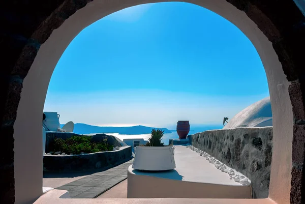 Vista Arqueada Caldera Imerovigli Santorini Grecia —  Fotos de Stock
