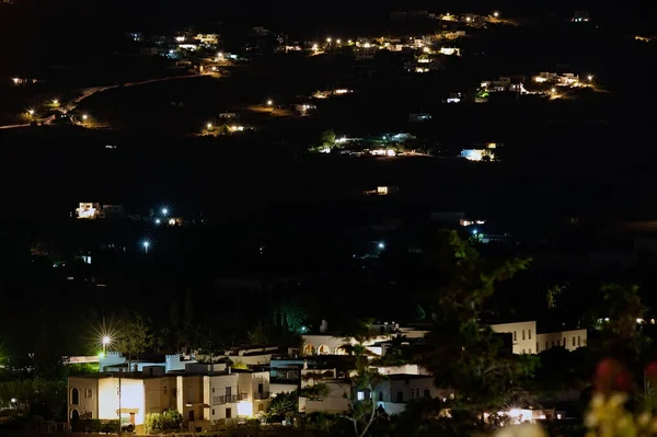 Middernacht Scene Van Het Dorp Paros Eiland Griekenland — Stockfoto