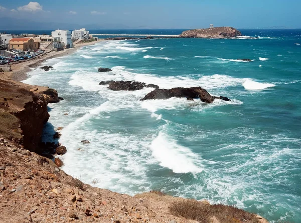 Waves Harbor Naxos Island Greece — Stock Photo, Image