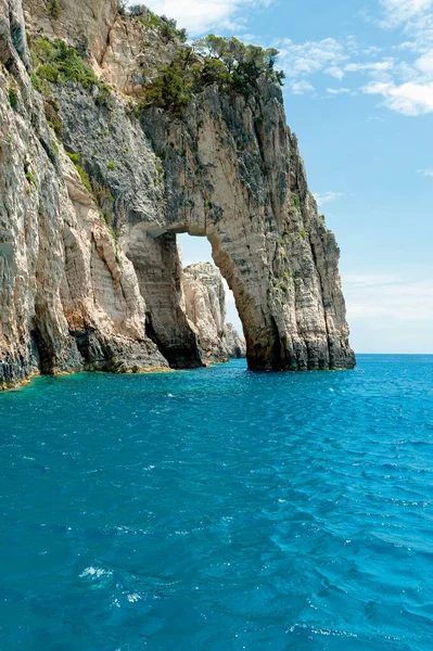 Beautiful View Blue Caves Rock Arches Cascade Blue Water Ionian — Stock Photo, Image