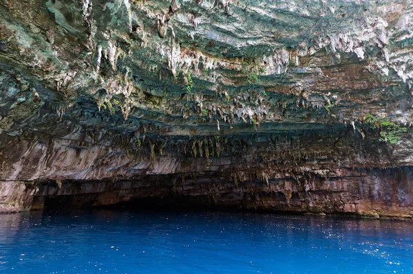 Melissani Cave Colorful Wall Cephalonia Greece – stockfoto