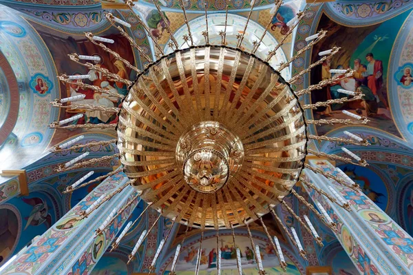 Huge Golden Chandelier Krasnogorskiy All Saints Monastery Svalyava Town Ukraine — Stock Photo, Image