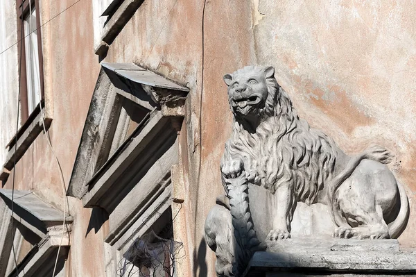Leão Com Escudo Antigo Edifício Lviv Ucrânia — Fotografia de Stock