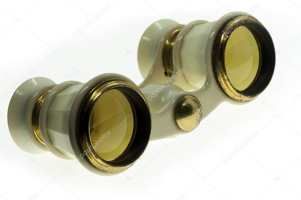 Isolated view to vintage opera glasses