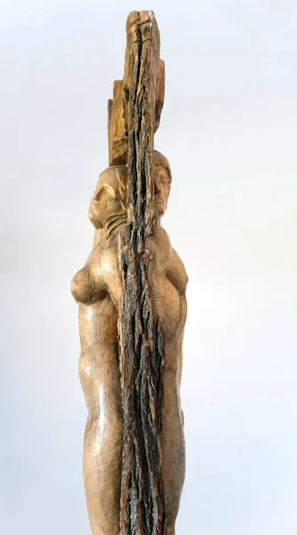 Scultura Legno Uomo Donna Figure Back Back Decorazione Della Sala — Foto Stock