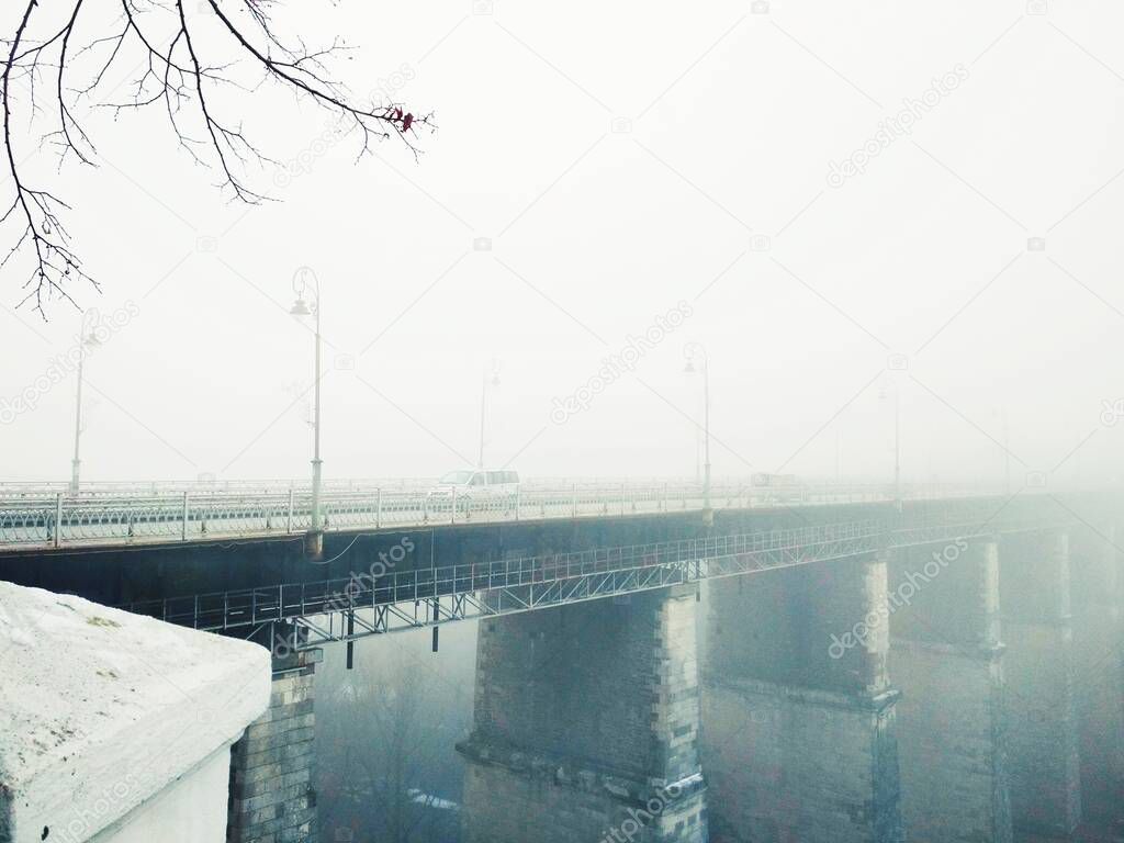Bridge over canyon on a dull winter day, Kamenets-Podolsky, Ukraine 