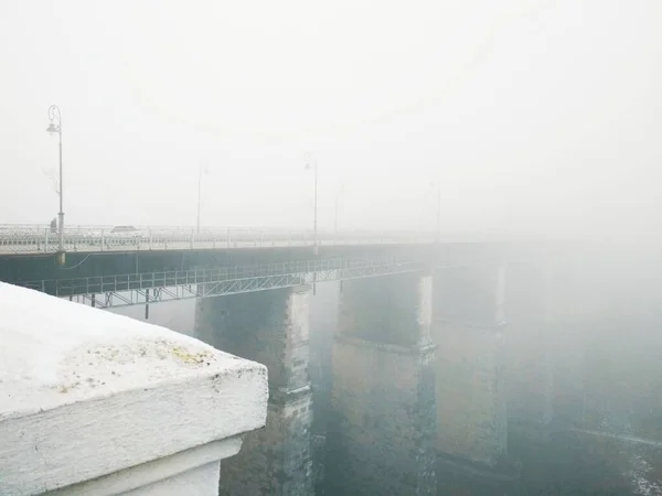 Puente Sobre Cañón Día Nublado Invierno Kamenets Podolsky Ucrania — Foto de Stock