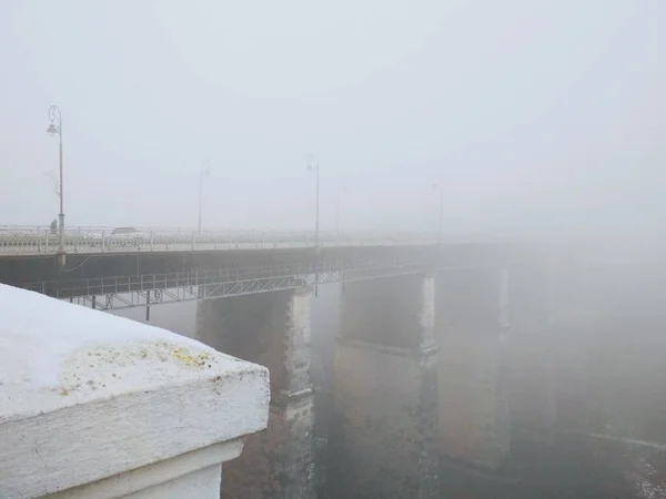 Puente Sobre Cañón Día Nublado Invierno Kamenets Podolsky Ucrania — Foto de Stock