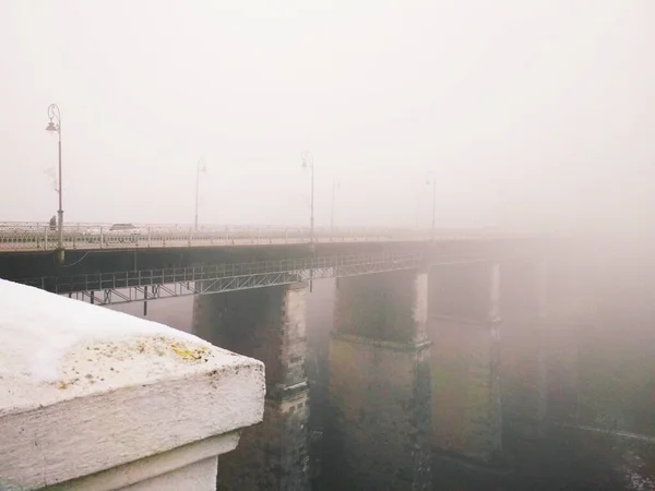 Puente Sobre Cañón Día Nublado Invierno Kamenets Podolsky Ucrania — Foto de Stock