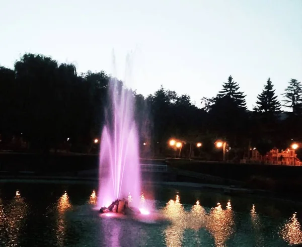 Fontaine Colorée Nuit Kamenets Podolsky Ukraine — Photo