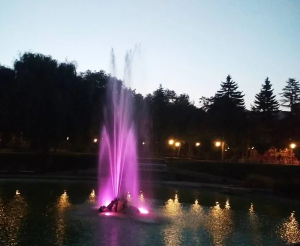 Colorful Fountain Night Kamenets Podolsky Ukraine — Stock Photo, Image