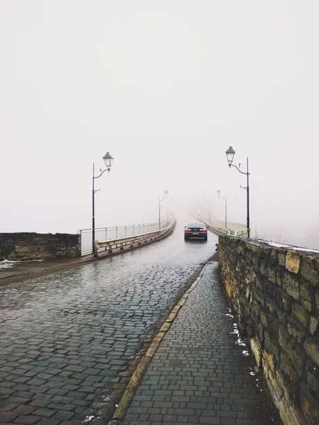 Foggy Bridge Leading Nowhere Kamenets Podolsky Ukraine — Stock Photo, Image