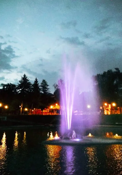Colorful Fountain Night Kamenets Podolsky Ukraine — Stock Photo, Image