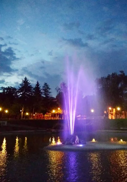 Fontaine Colorée Nuit Kamenets Podolsky Ukraine — Photo