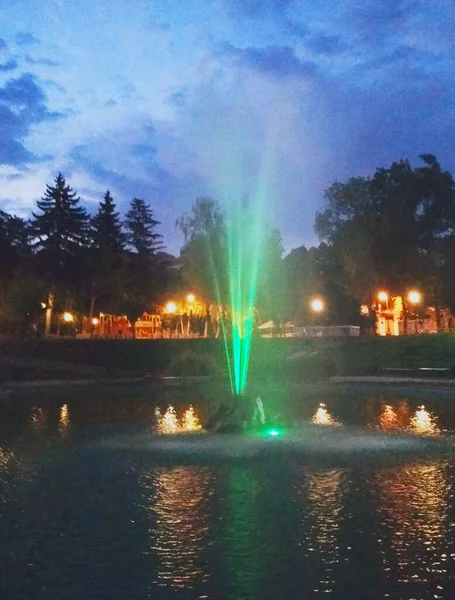 Fontaine Colorée Nuit Kamenets Podolsky Ukraine — Photo