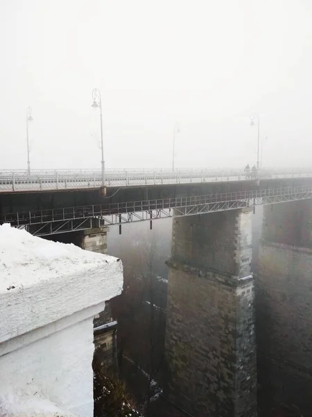 Puente Casco Antiguo Sobre Cañón Día Nublado Opaco Kamenets Podolsky — Foto de Stock