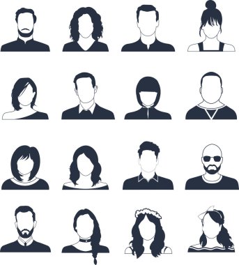 Erkek ve kadın olmak üzere büyük bir el çizimi Avatar profil simgesi (veya portre simgesi). Modern kullanıcı düz avatar simgesi, işaret, profil insan sembolü 